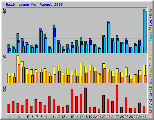 Daily usage for August 2008